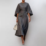 Katarzyna | Maxikleid mit eleganten Kimono-Ärmeln – Grau