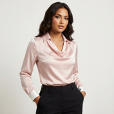 Damen Satinbluse mit Drapiertem Kragen – Rosa