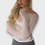Glea – Transparenter Mesh-Top mit modernem Twist – Weiß