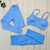 Yoga Set Langarmoberteil Fitnesshose 2-teilig - Atmungsaktiv & Bequem für Frauen – 3PCS Himmelblau