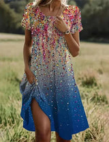 Giovana – Elegantes Midi-Kleid Mit Kurzen Ärmeln – Blau