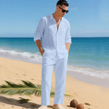 Luca™ Baumwoll-Leinen-Set mit Button-Down-Hemd – Hellblau