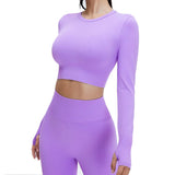 Yoga Set Langarmoberteil Fitnesshose 2-teilig - Atmungsaktiv & Bequem für Frauen – Hellviolett Set