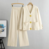 Altesse™ Set Mit Goldenen Knöpfen und Weiter Pantalonhose – Apricot