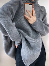 Perla – klassischer gestreifter retro-pullover – Gray