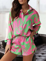 Giovina – Lässiges Zweiteiliges Set – Grün-Rosa