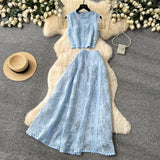 Alessa™ Set aus Floralbesticktem Tüll mit Zarter Eleganz – Blau