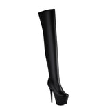 Damen Overknee Stiefel | Hoher Stiletto-Plateau – Mattschwarz