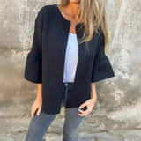 LineaLuxe™ - Strickjacke aus Festem Strick mit Voluminösen Ärmeln und Minimalistischem Schnitt / Zeitlose Eleganz mit Viel Leichtigkeit! – Schwarz