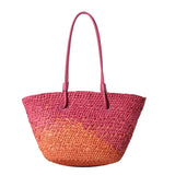 Französische Luxus Strandtasche Damen – Handgefertigte Raffia Sommertasche – Rosarot