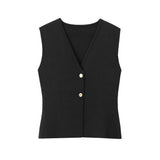 Gilet Top mit V‑Ausschnitt – weiches Stretch, Stockholm‑Chic – Schwarz
