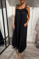 Ismara | Ruffled Strap Maxi Dress – Schwarz