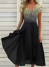 Carissa - Chiffonblusenkleid für Frauen – Gold Schwarz