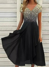 Caelina | Stilvolles Midi-Kleid – Gold-Schwarz