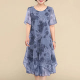 Nice™ Blumenkleid aus Premium-Chiffon mit Doppellage und asymmetrischem Saum – Blau