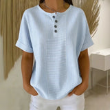 Euddora™ Bluse Mit Feinen Streifen und Knopfleiste – Hellblau