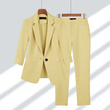 Kirsche | Passendes Blazer- und Hosen-Set – Gelb