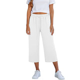 Lisia™ Pantacourt-Hose Aus Baumwoll-Leinen Mit Elastischem Bund Und Verstellbarem Kordelzug – Weiß