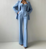 Kaylee | Ausgestellt Korsett Top Anzug Dreiteiliges Set – Blau