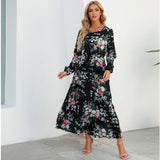 Sara | Bohemian Maxi Dress – Blüten Schwarz