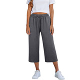 Lisia™ Pantacourt-Hose Aus Baumwoll-Leinen Mit Elastischem Bund Und Verstellbarem Kordelzug – Grau