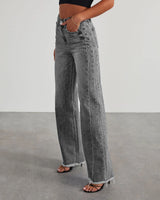 Damen-Weitbein-Jeans in Grau mit Raw-Hem – Grau