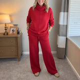 AlpenBliss™ - Set mit Thermischer Rollkragenbluse und Bequemer, Gerader Hose / Elegantes Design, das Sie Warm Durch die Kalte Jahreszeit Begleitet – Rot