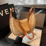 Damen Strohtasche Sommer – Handgemachte Boho Strandtasche mit Reißverschluss – Kaffee