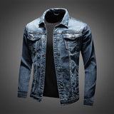 Herren Geknöpft mit Taschen Jeansjacke – Blau