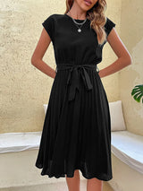 Damen Kurzarm Sommer Midi Etui Kleid – Schwarz