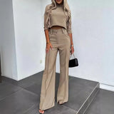 Nina™ Set mit High-Neck-Crop-Top – Khaki