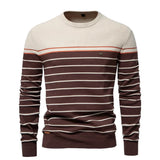 Liam™ Gestreifter Baumwollpullover - Eleganter Slim-Fit, Hochwertiger Komfort für Jeden Anlass – Braun