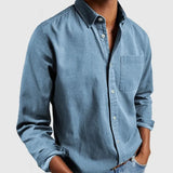 Bryan - Bequemes Langarm-Hemd mit Revers – Himmelblau