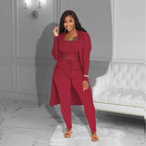 Velmira™-Set mit Kurz Geschnittenem Oberteil, eng Anliegender Hose und Locker Fallendem Cardigan – Bordeauxrot