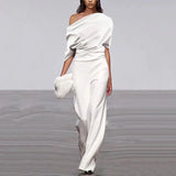 Eleganter Frühlings-Jumpsuit mit einreihigem Ausschnitt – Weiß