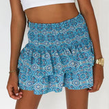 Livia-Blumige Rüschenshort für Frauen – Pfauenblau