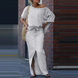 Capri Bleu™ Set mit Asymmetrischem Oberteil und Leichtem Jeansrock – Weiß