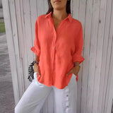 Damen Sommer Button Down Hemd | Langarm – Orange