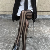 Gestreifte Strumpfhose für Damen | Schwarz – Schwarz