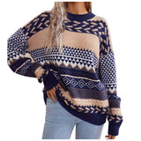 Le Clair | Retro Pullover mit Kontrast gestrickt – Marineblau