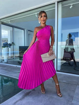 Iscariel – Elegantes One-Shoulder-Plisseekleid – Rosa