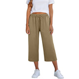 Lisia™ Pantacourt-Hose Aus Baumwoll-Leinen Mit Elastischem Bund Und Verstellbarem Kordelzug – Khaki