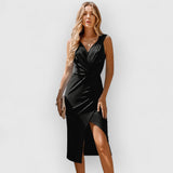 Diana | Slim V-Ausschnitt Maxikleid – Schwarz