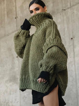 Damenpullover | Oversized Schnitt und weite Krempe – Grün