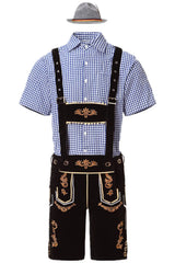 Oktoberfest Trachten Set Herren – Komplettes Outfit mit Lederhosen, Hemd und Hut – Gold