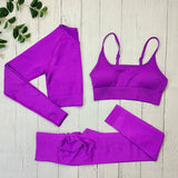 Yoga Set Langarmoberteil Fitnesshose 2-teilig - Atmungsaktiv & Bequem für Frauen – 3PCS Dunkelviolett