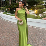 Lucila - Hals Halfter Maxikleid – Grün