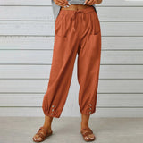 Kobe™ Baumwoll-Leinen-Hose mit Fronttaschen und verstellbarem Kordelzug – Orange