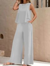 Dollie - Ärmelloses Zweiteiler Set – Grau