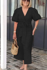 Natasha - Elegantes V-Ausschnitt Kleid – Schwarz